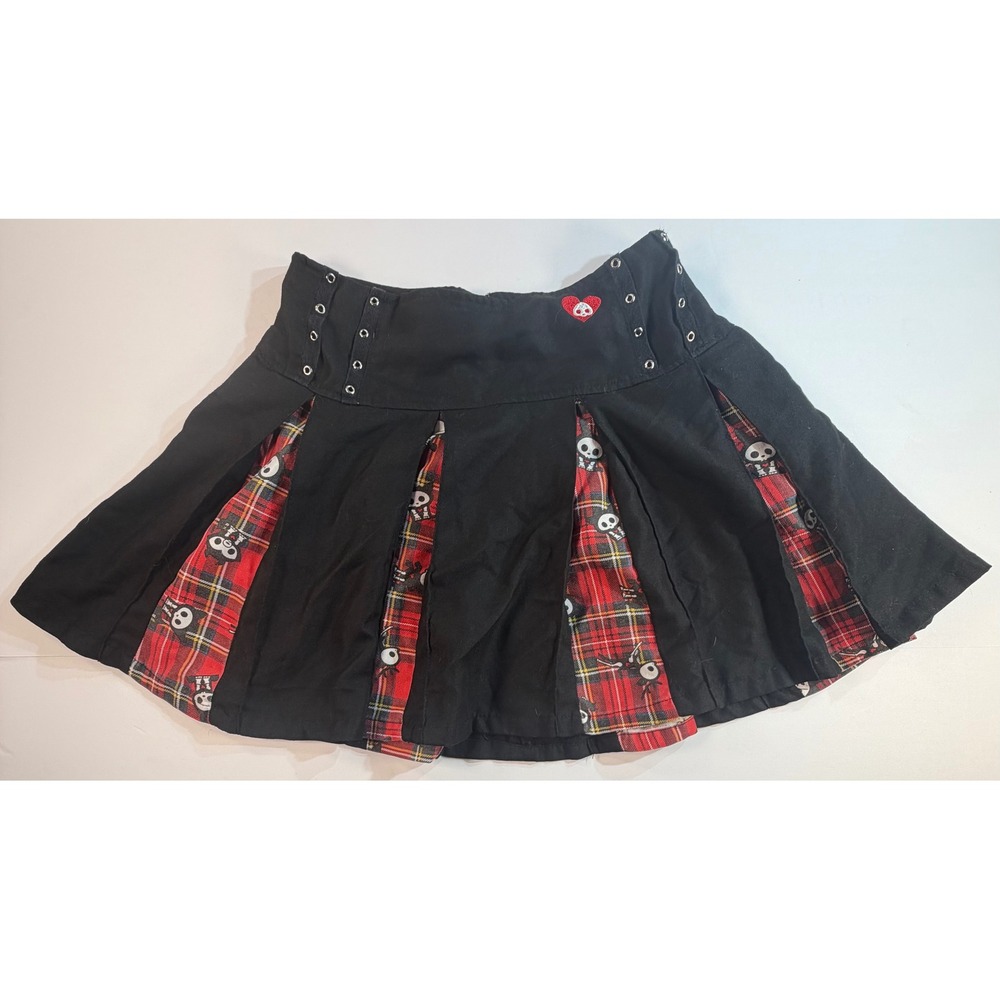 Skelanimals Black Plaid Pleated Mini Skirt Jack Rabbit Emo Scene Y2K MD